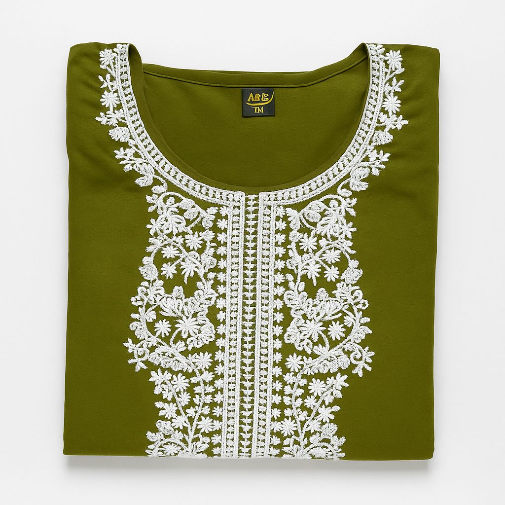 ✨ Olive Green Embroidered Cotton Kurti ✨