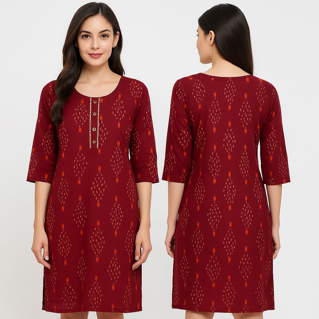 ✨ Maroon Printed Long Kurti ✨
