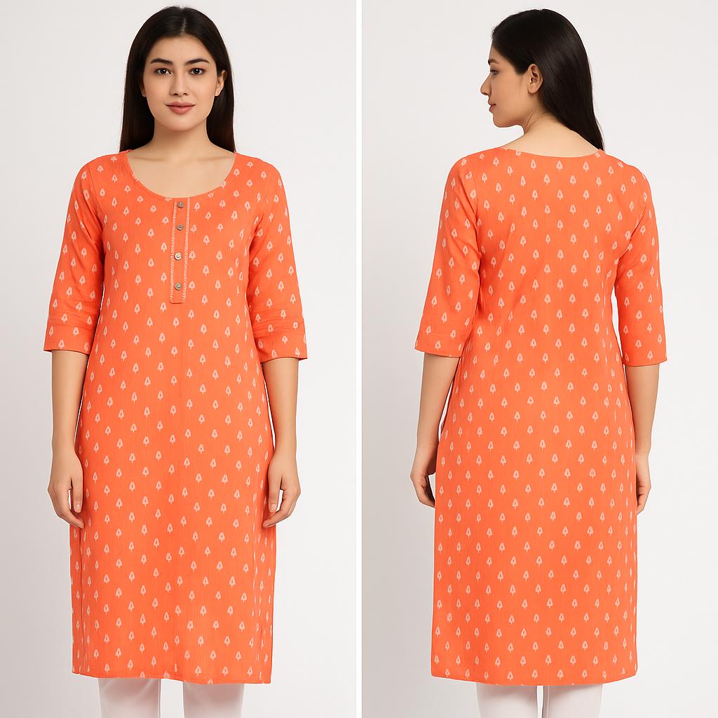 ✨ Orange Printed Long Kurti ✨