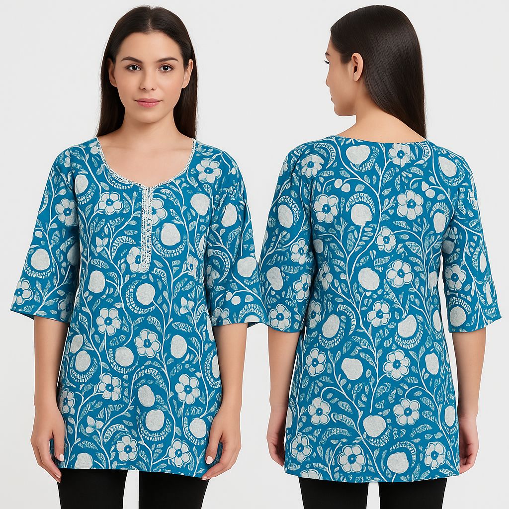 ✨ Blue Printed Cotton Kurti ✨