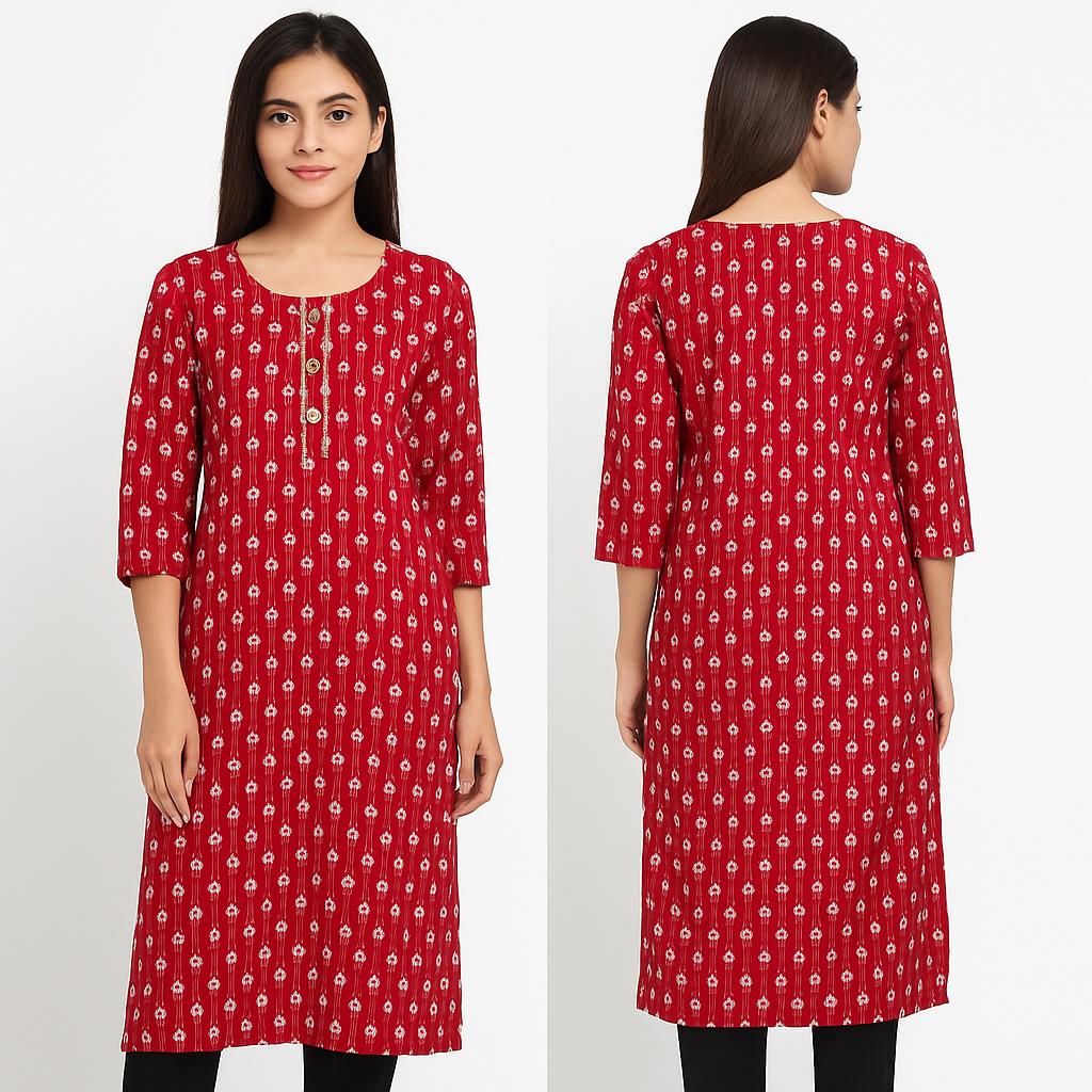 ✨ Red Printed Long Kurti ✨