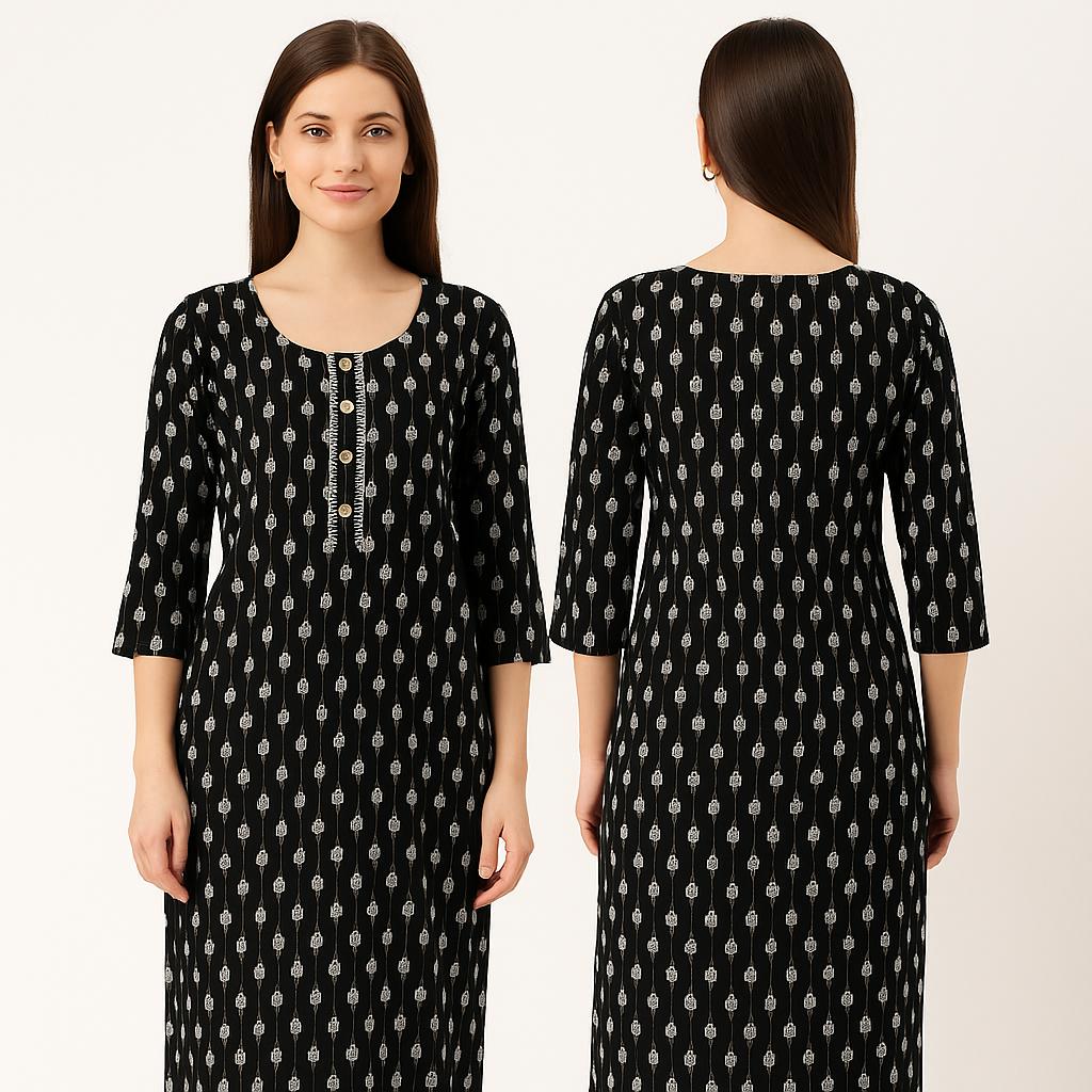✨ Black Printed Long Kurti ✨