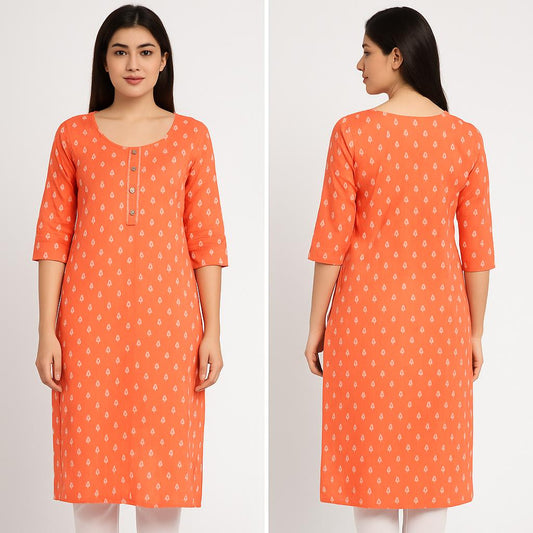 ✨ Orange Printed Long Kurti ✨