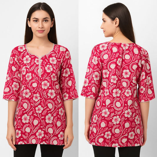 ✨ Pink Printed Cotton Kurti ✨