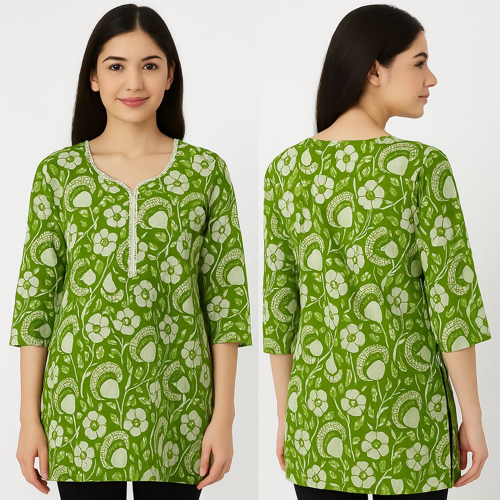 ✨ Green Printed Cotton Kurti ✨