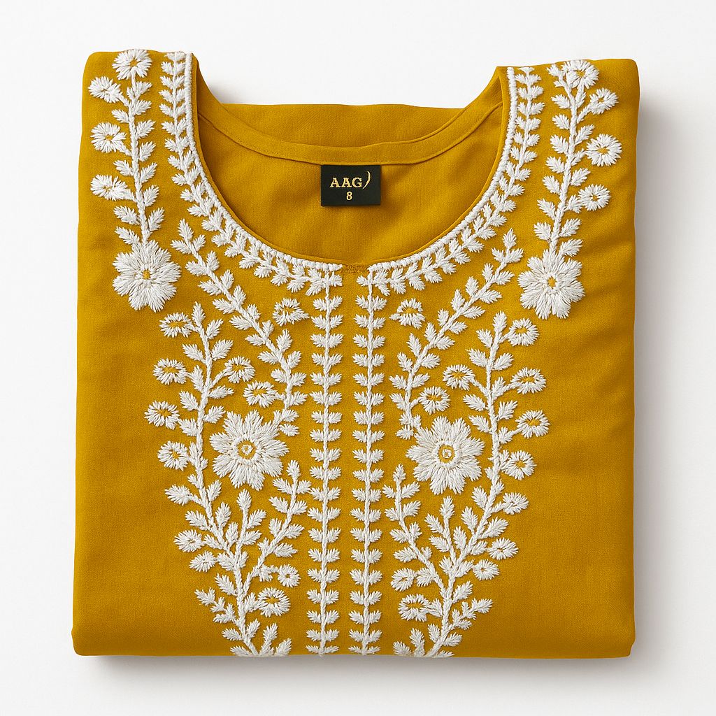 ✨ Mustard Yellow Cotton Kurti with Embroidery ✨